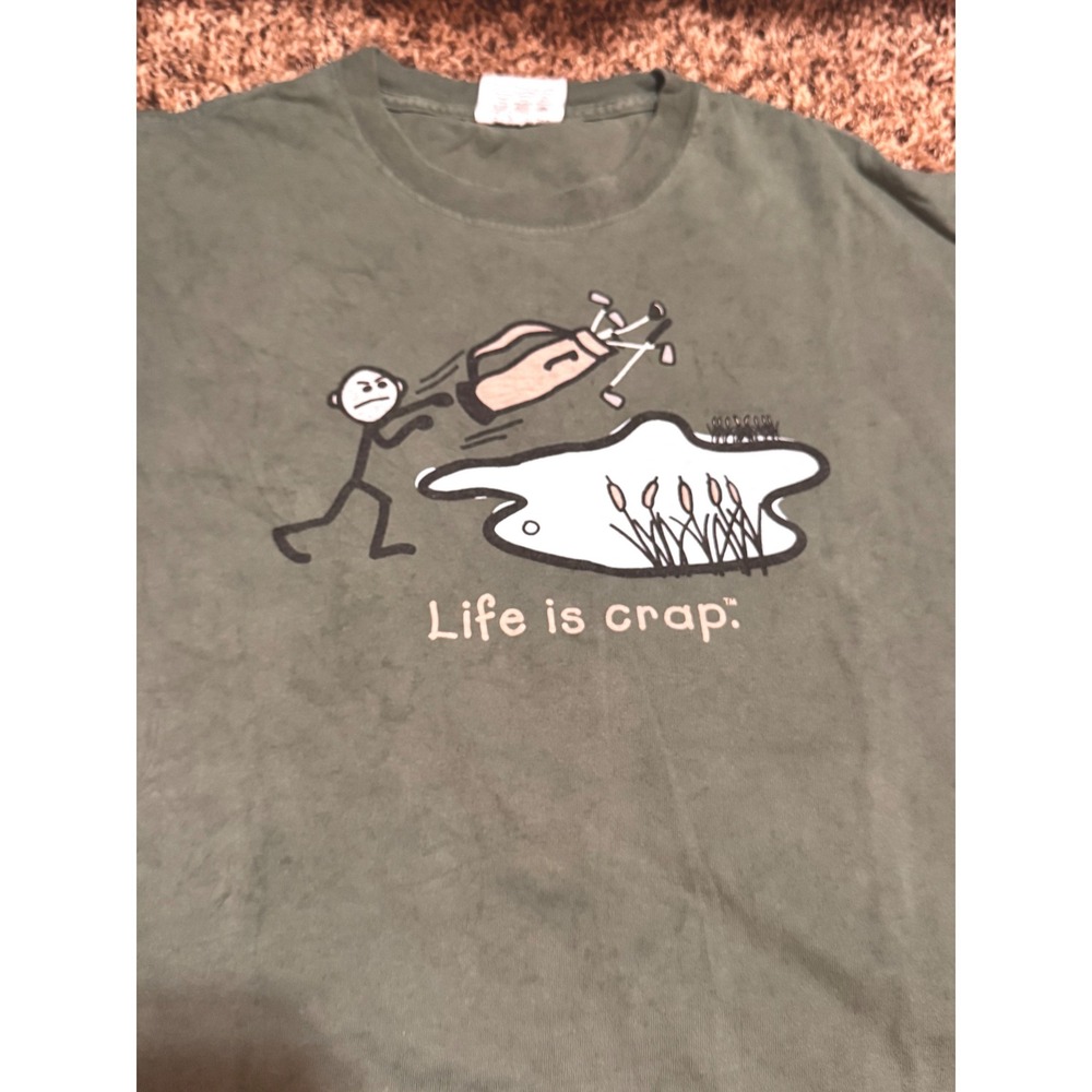 Life is Crap Mens Golf Graphic T-Shirt Olive Green Large Humor Tee